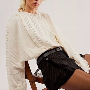 Free People More Romance Mock Neck Lace Detail Long Sleeve Top